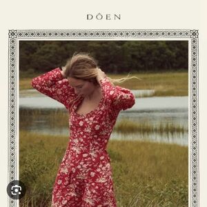 Doen Clarence long sleeve maxi dress NWT size S red floral oak bluff floral